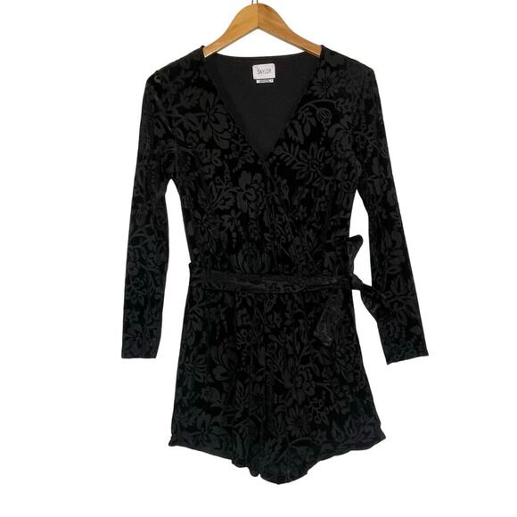 ANTHROPOLOGIE Saylor The Rebecca Black Velvet Floral Burnout Romper - Picture 2 of 6